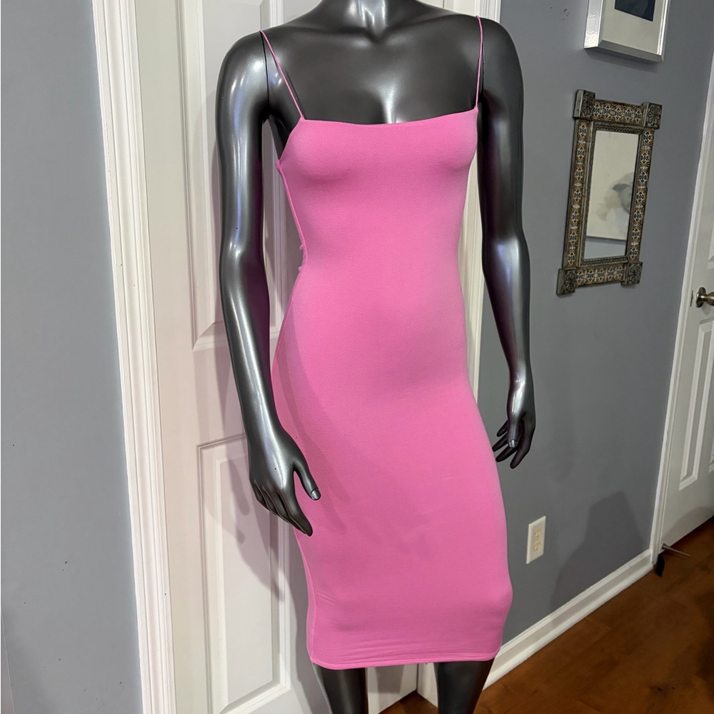 NWT NAKED WARDROBE Pink Slim Slip Spaghetti Strap Midi Dress